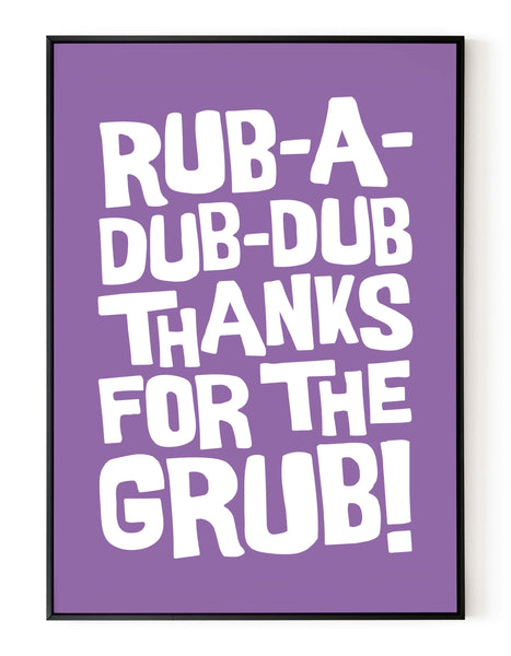 A portrait ‘rub-a-dub-dub’ giclée print, on white paper in black frame, using amethyst ink.