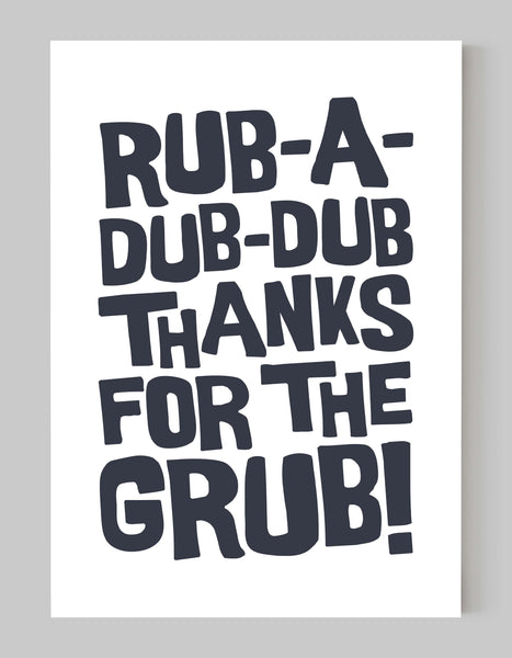 A portrait ‘rub-a-dub-dub’ giclée print, on white paper, using inkwell text ink.