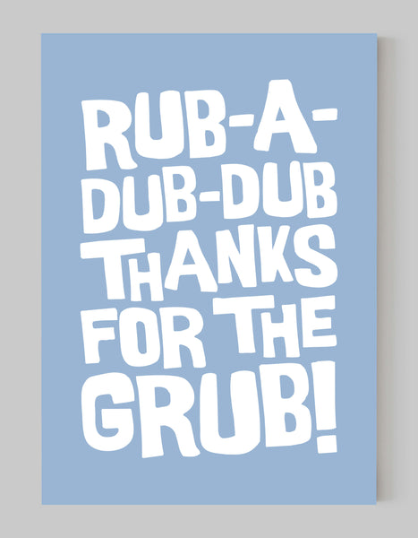 A portrait ‘rub-a-dub-dub’ giclée print, on white paper, using cerulean ink.