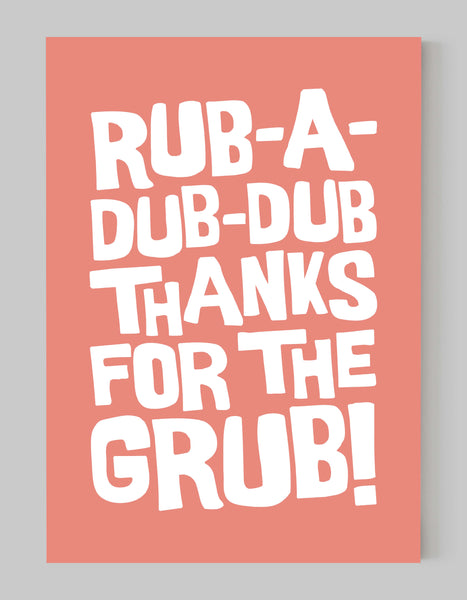 A portrait ‘rub-a-dub-dub’ giclée print, on white paper, using coral ink.