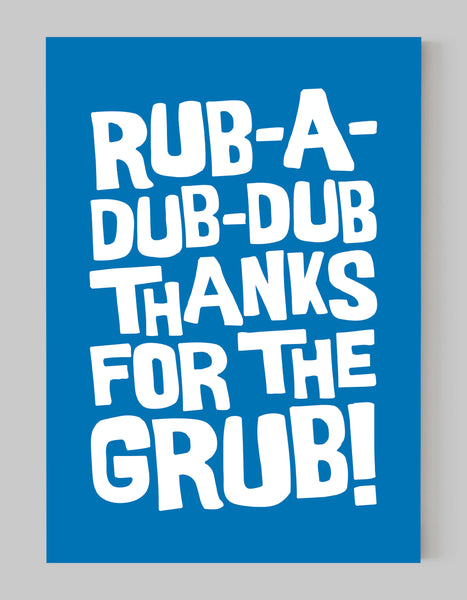 A portrait ‘rub-a-dub-dub’ giclée print, on white paper, using french blue ink.