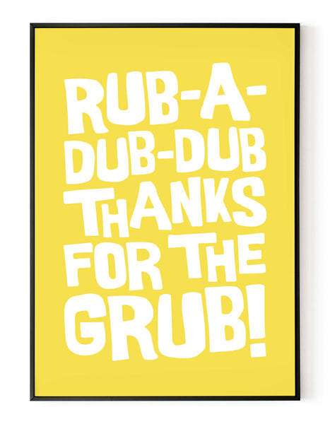 A portrait ‘rub-a-dub-dub’ giclée print, on white paper in black frame, using illuminating yellow ink.
