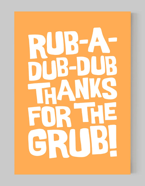 A portrait ‘rub-a-dub-dub’ giclée print, on white paper, using marigold ink.
