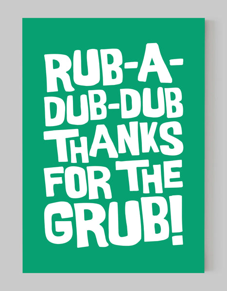 A portrait ‘rub-a-dub-dub’ giclée print, on white paper, using mint ink.