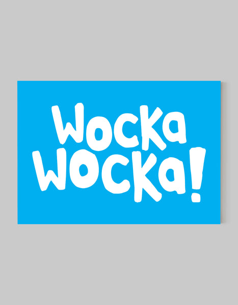 A landscape ‘Wocka Wocka’ giclée print, on white paper, using bright cyan ink.