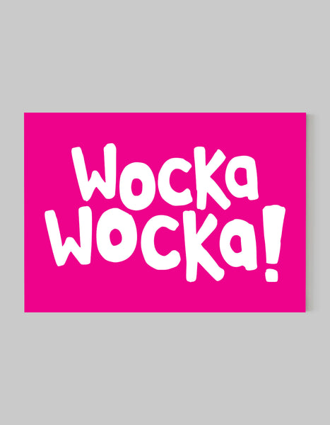 A landscape ‘Wocka Wocka’ giclée print, on white paper, using pink ink.