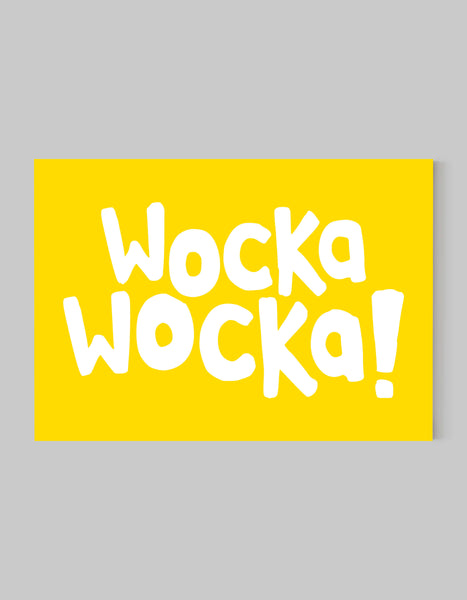 A landscape ‘Wocka Wocka’ giclée print, on white paper, using bright yellow ink.