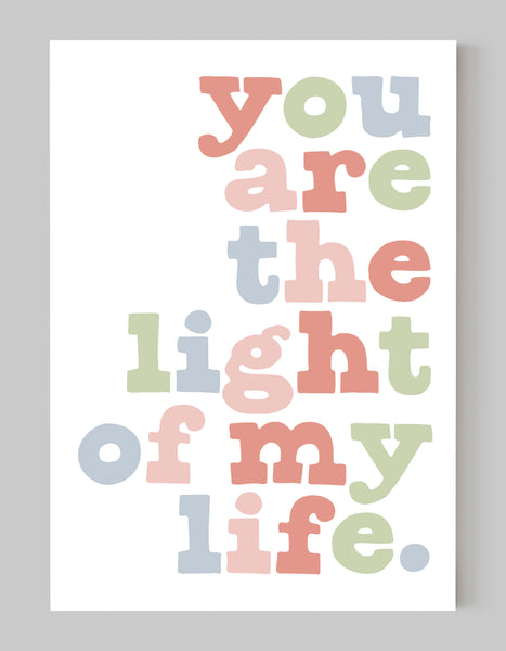 A portrait ‘you are the light of my life’ giclée print, on white paper, using earthy inks.